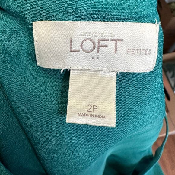 Ann Taylor Loft Evening Dress Womens Petite 2 Green Sleeveless Maxi Back Slit - Picture 9 of 10